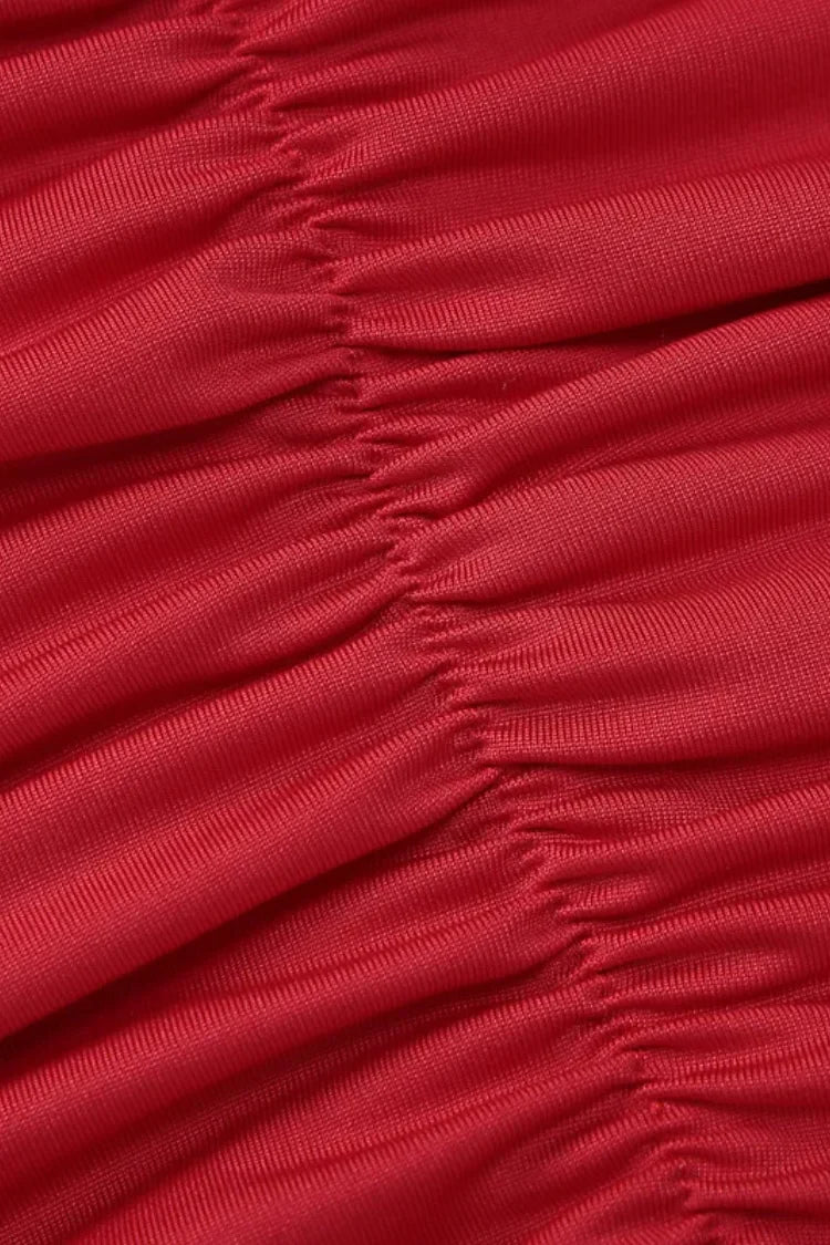 Vestido Vermelho Franzido com Fenda – Modelo Helena