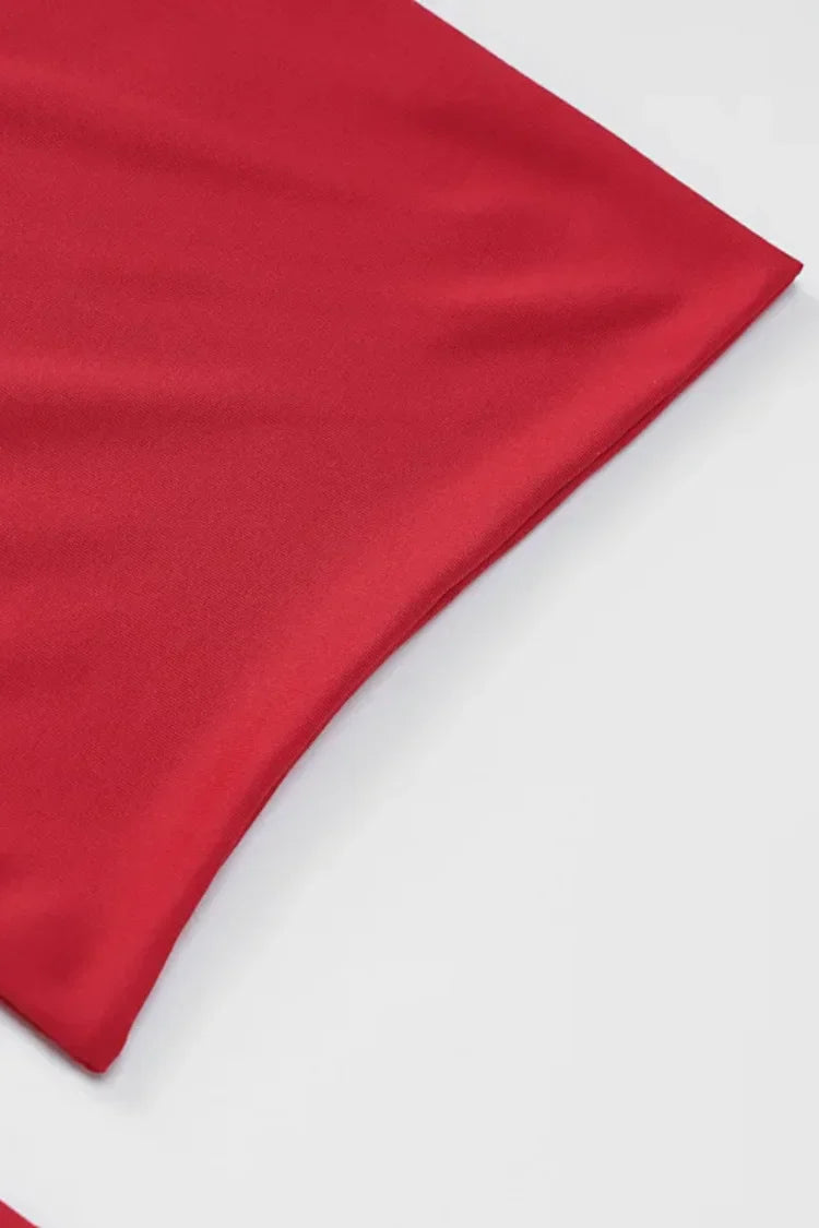 Vestido Vermelho Franzido com Fenda – Modelo Helena