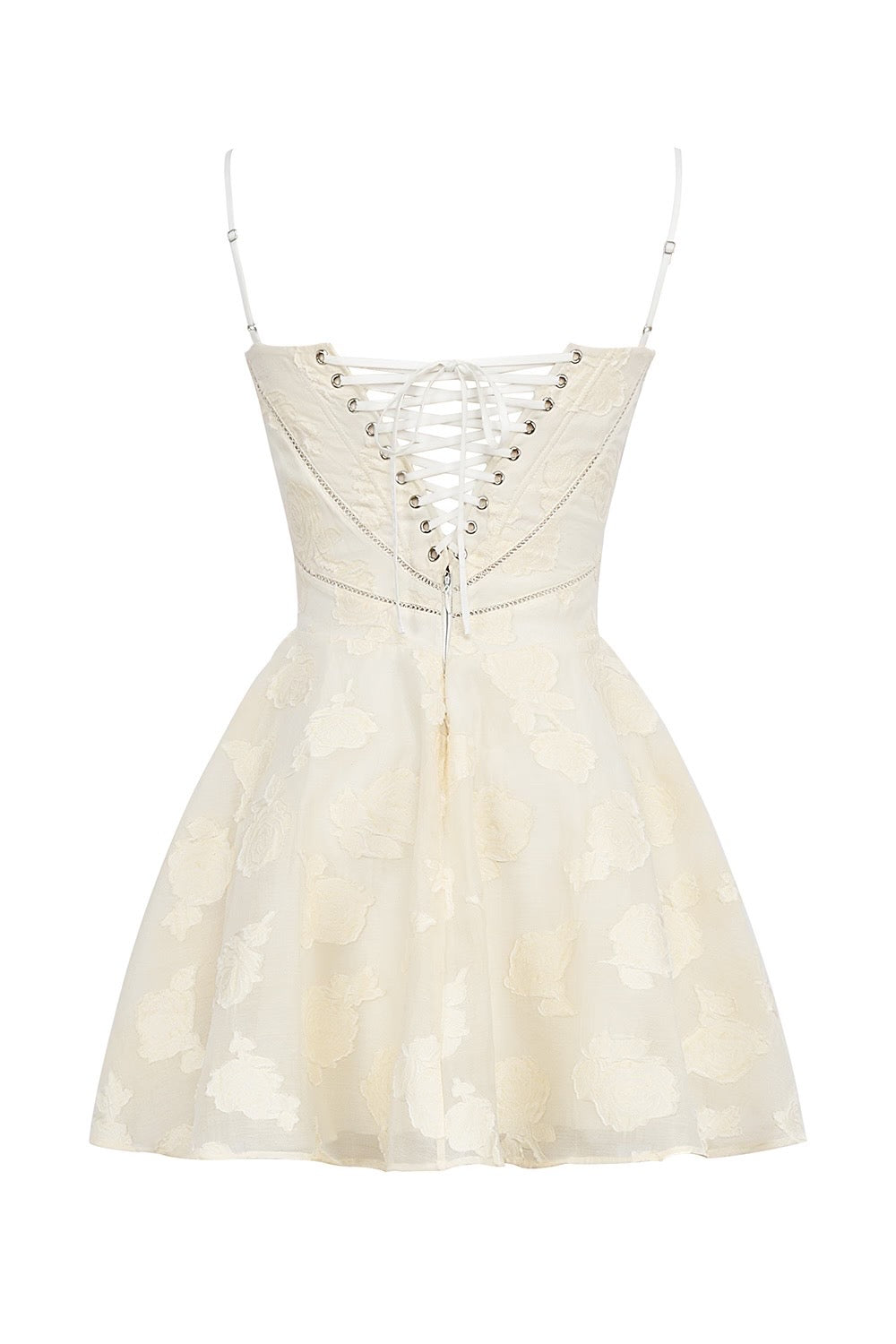 Vestido Creme curto floral modelo Bella