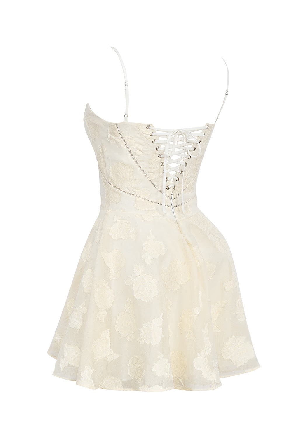 Vestido Creme curto floral modelo Bella