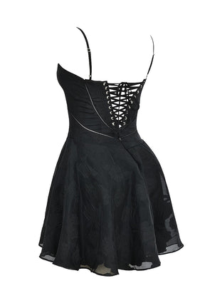 Vestido preto curto floral modelo Bella