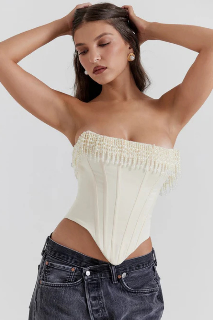 Corset Modelador Com Pérolas Bordadas