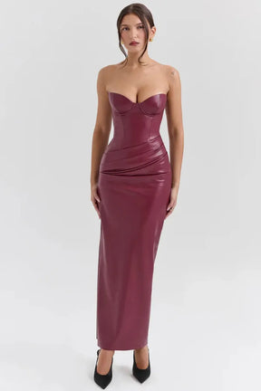 Vestido Maxi Feito Em Couro Vegano - Modelo Raquel