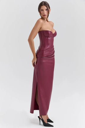 Vestido Maxi Feito Em Couro Vegano - Modelo Raquel