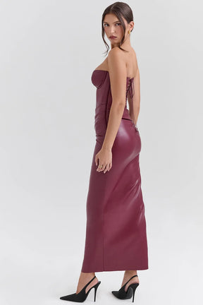 Vestido Maxi Feito Em Couro Vegano - Modelo Raquel