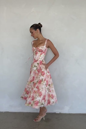 Vestido Midi Floral - Com Espartilho