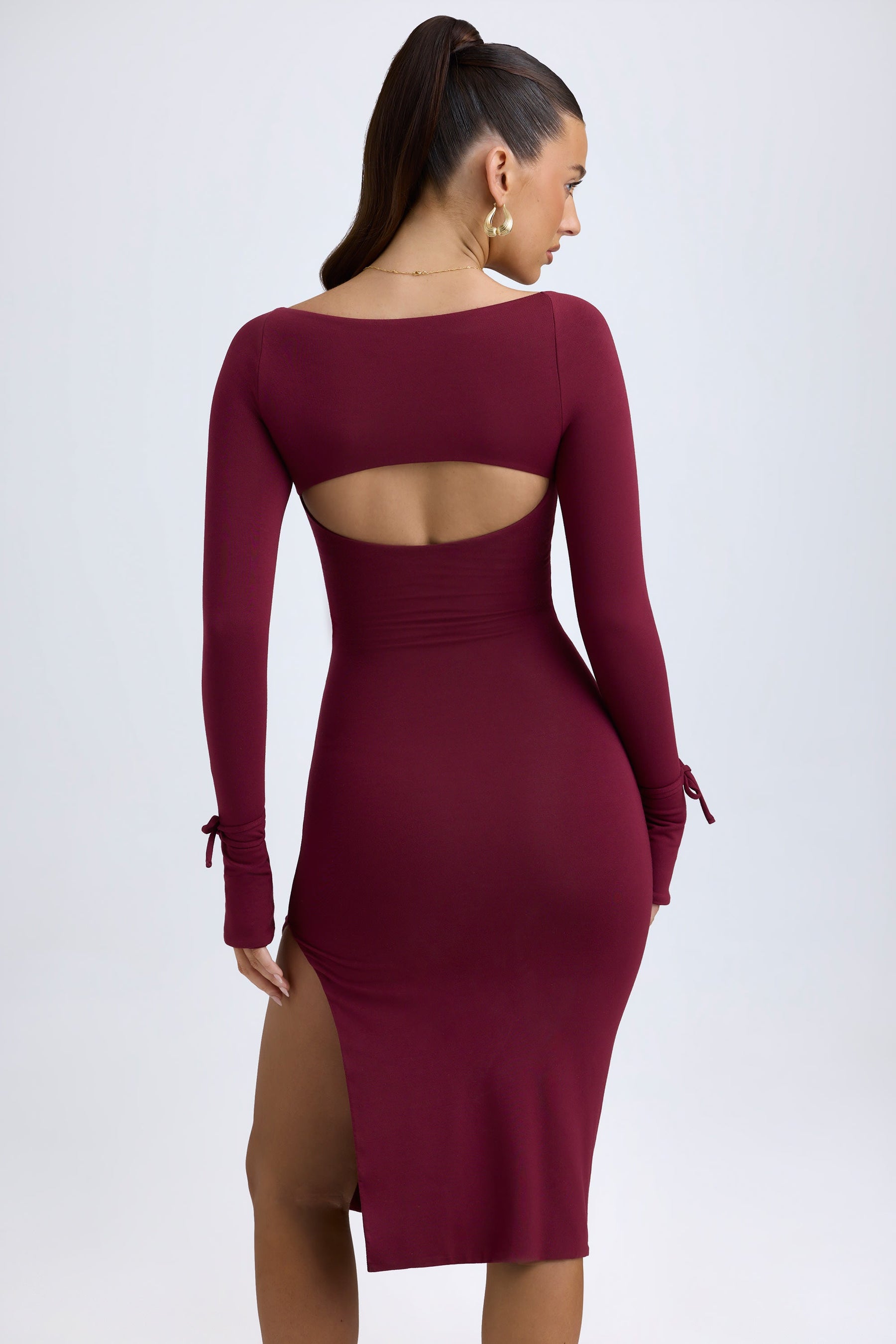 Vestido Midi com Decote Quadrado em Vinho