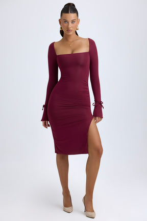 Vestido Midi com Decote Quadrado em Vinho