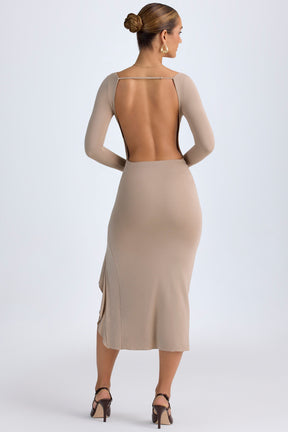 Vestido Midaxi Rendido em Taupe