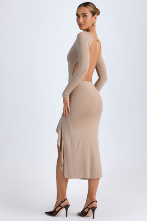 Vestido Midaxi Rendido em Taupe